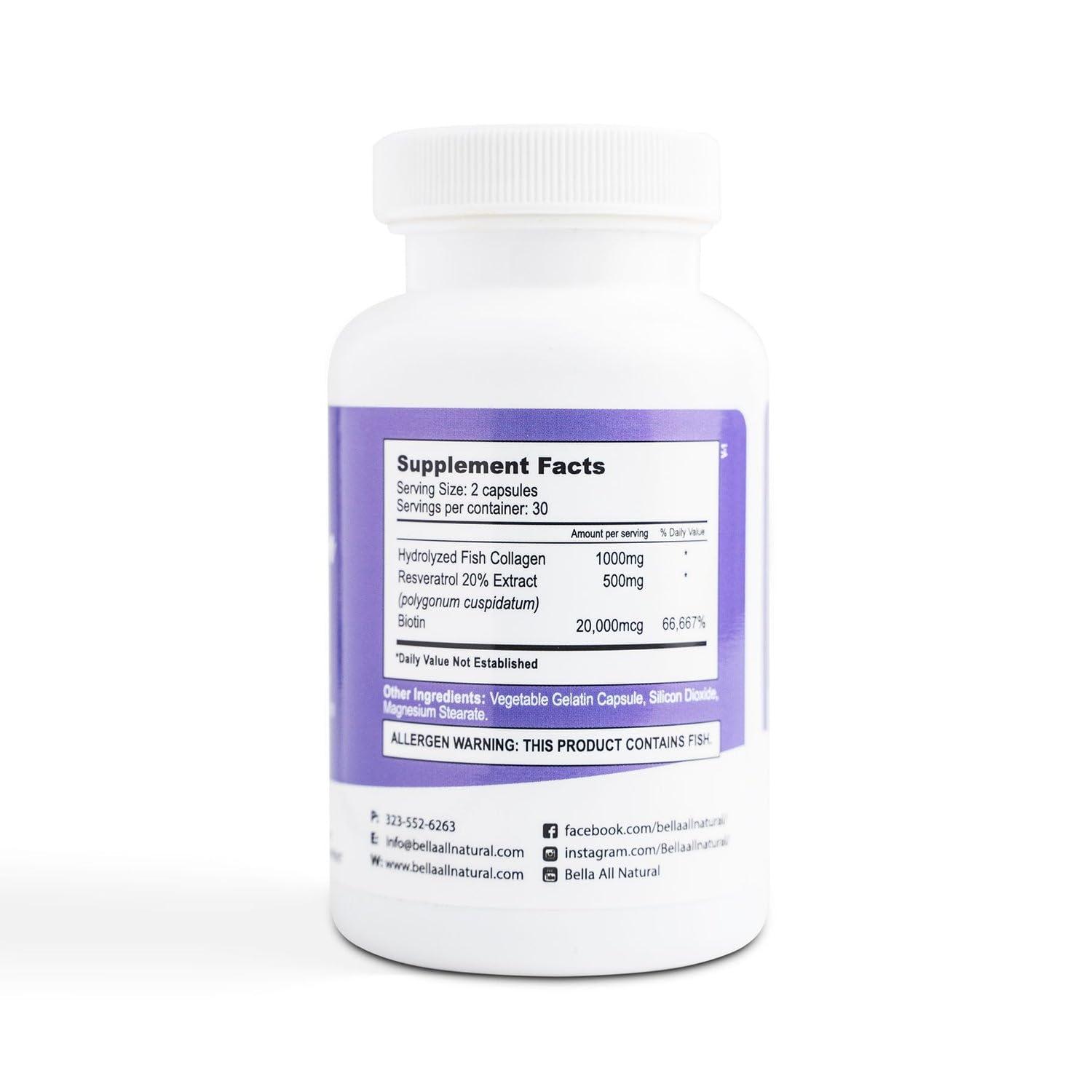 Bella All Natural Bella All Natural Collagen Colageno, Hair, Skin and Nails, 60caps