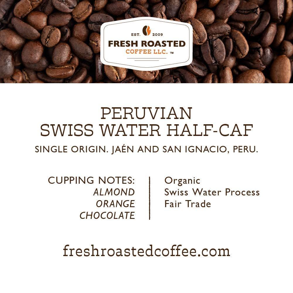 Fresh Roasted Coffee Fresh Roasted Coffee, Organic Peru Water Processed Half-Caf, 5 lb (80 oz), Mold & Mycotoxin Tested, Kosher, Medium Roast, Whole Bean
