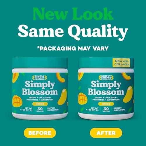 Simply Nature's Promise Simply Blossom Nutrition Daily Greens & Superfood Powder + Collagen + Probiotics for Women's Digestive Health & Bloating Relief. Help Your Health Bloom - 30 Day Supply - Mango