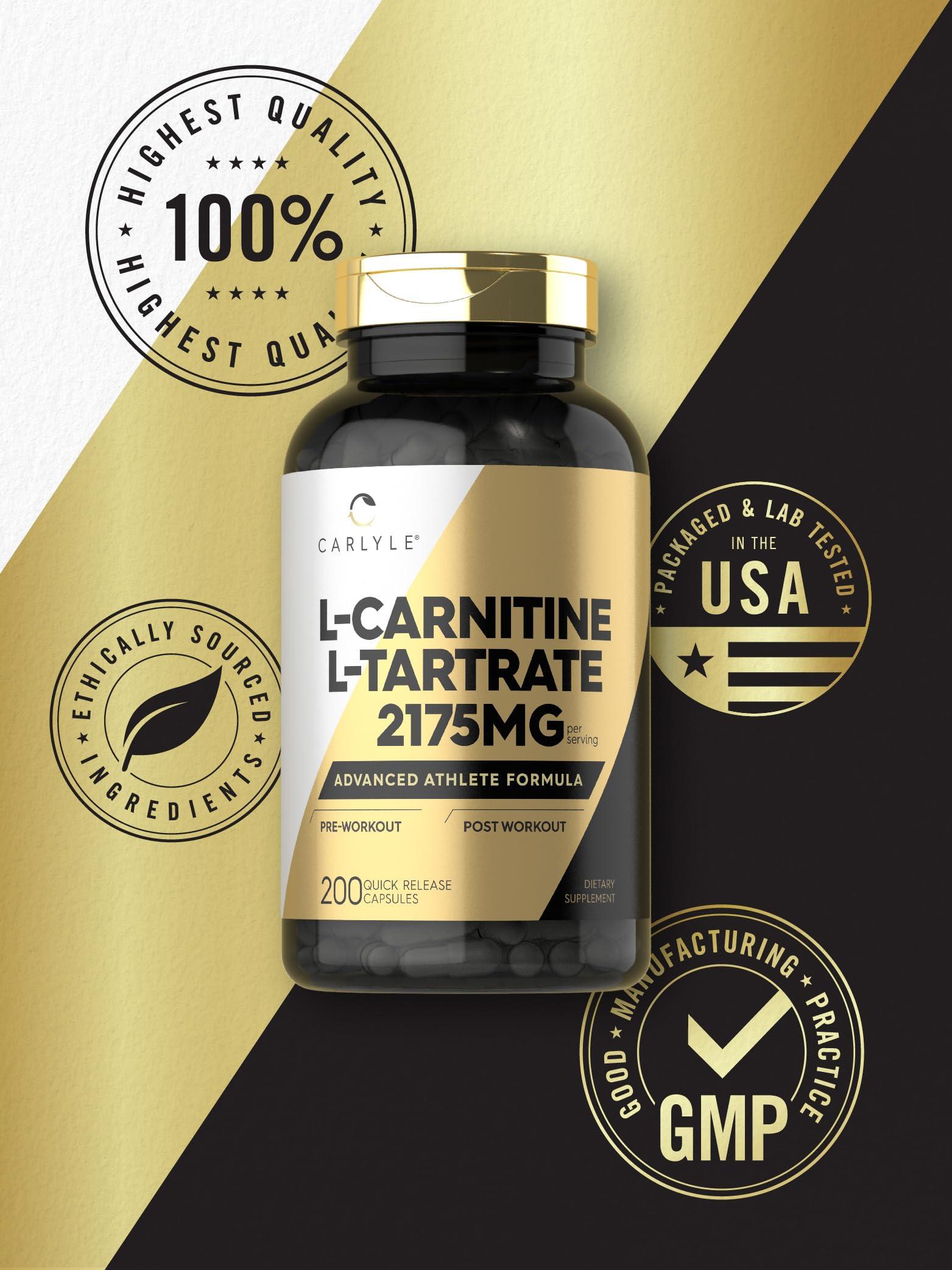 Carlyle Carlyle L Carnitine Tartrate | 2175mg | 200 Capsules | Advanced Athlete Formula | Workout Supplement | As L-Carnitine L-Tartrate | Non-GMO, Gluten Free