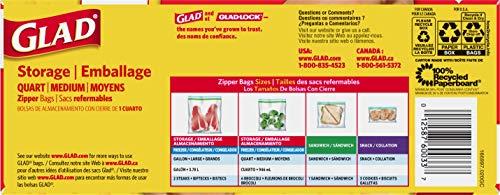 Glad Glad Zipper Food Storage Plastic Bags - Quart - 50 Count, Pack of 4