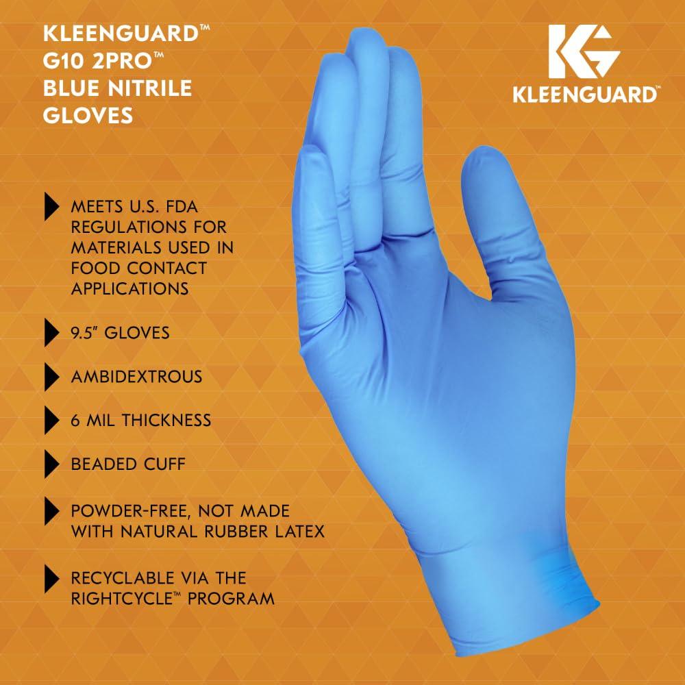 KLEENGUARD Kleenguard G10 2Pro Blue Nitrile Gloves (54423), 6 Mil, Ambidextrous, Touchscreen Compatible, L (100 Gloves/Box)