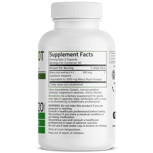 Bronson Bronson Maca Root (from 500mg 4:1 Extract Equivalent to 2000mg per Serving), Lepidium Meyenii - Non-GMO, 120 Vegetarian Capsules