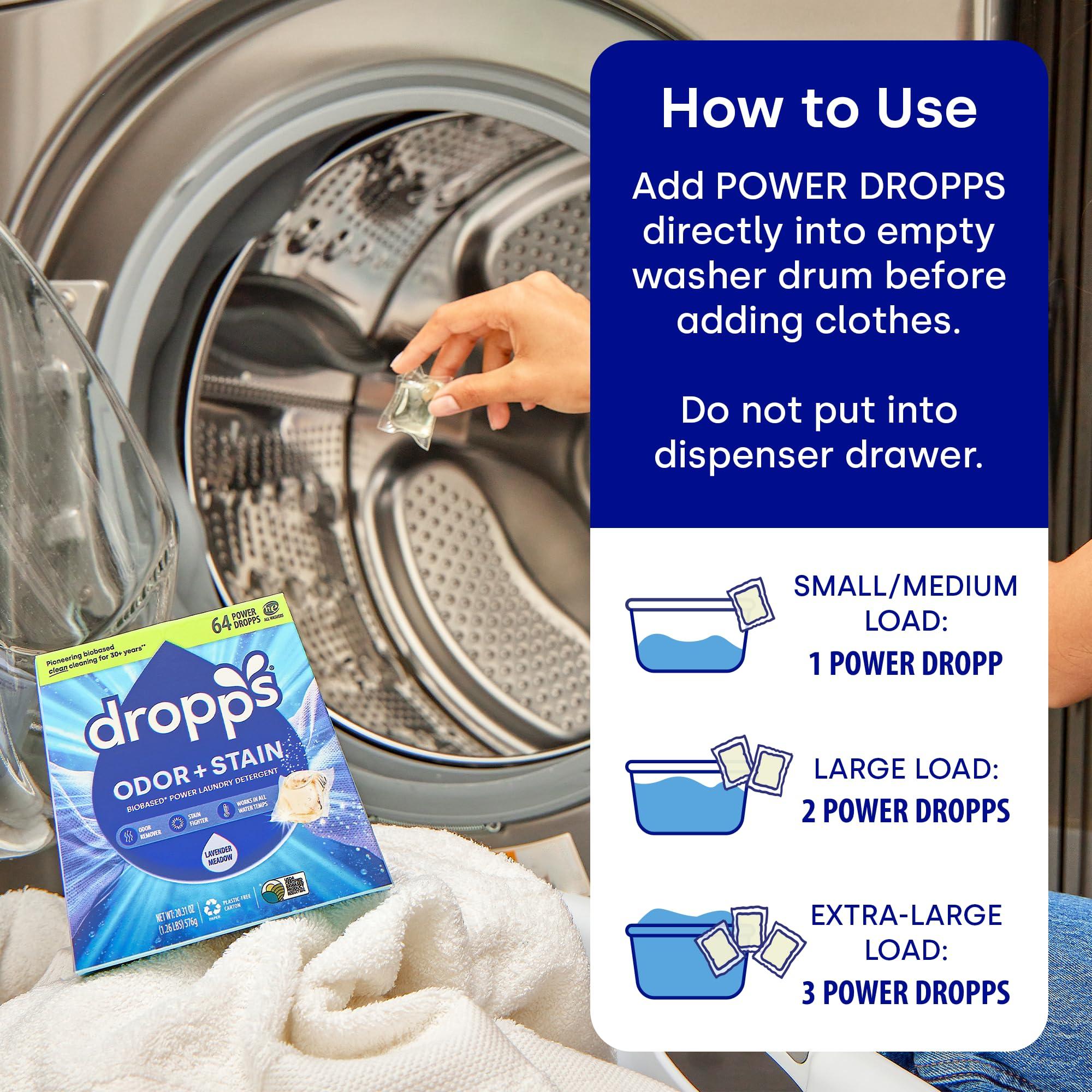 dropps Dropps Odor & Stain Biobased Power Laundry Detergent Pods, Lavender Meadow (64 Pods) - HE Compatible Laundry Pods for Fresh Clothes - Washing Detergent Soap Supplies & Recyclable Paperboard Packaging