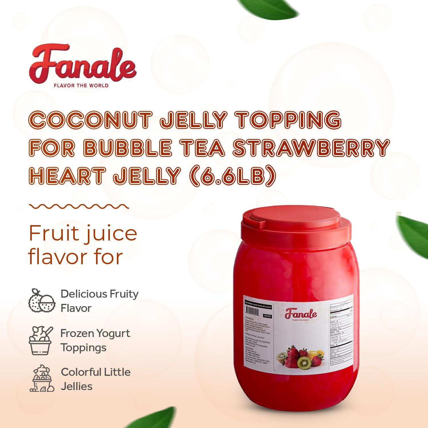 Fanale Fanale Coconut Jelly Topping nata de coco for Boba Tea | Ice Cream | Yogurt | Smoothie | Milk Tea | Desserts Strawberry Heart Shaped, 6.6 pound (Pack of 4) | JEL026-CS