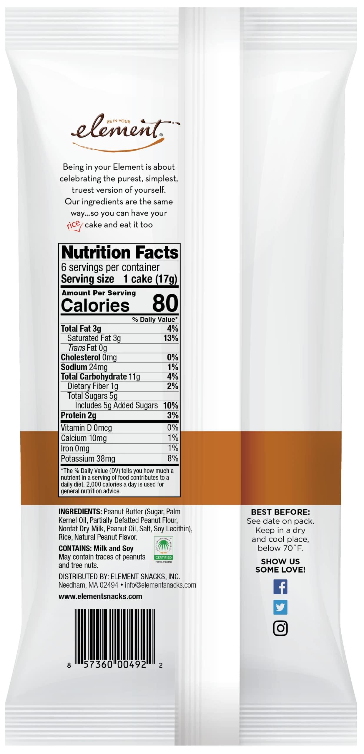 ELEMENT Element Snacks - Peanut Butter Topped Rice Cakes (Pack of 6), All-Natural Rice, Healthy Snacks for Kids or Adults, Non GMO, Certified Gluten-Free and Kosher