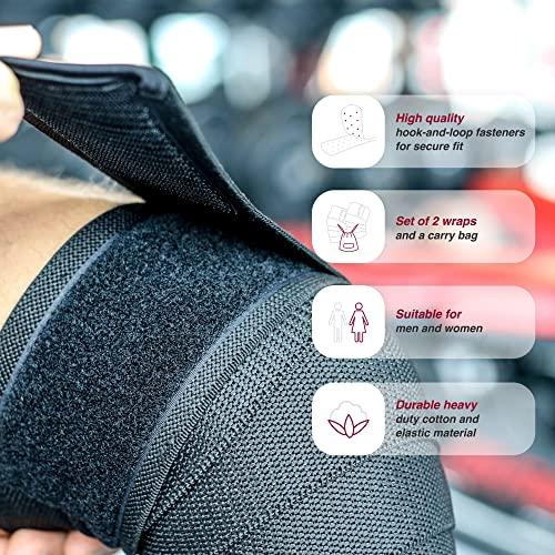 KARM KARM Knee Wraps for Weightlifting (Pair) with Bag - Knee Wraps for Squatting – Knee Strap Bands for Crossfit, Gym, WOD, Cross Training, Pain. Powerlifting Knee Support for Women, Men (78 inches)