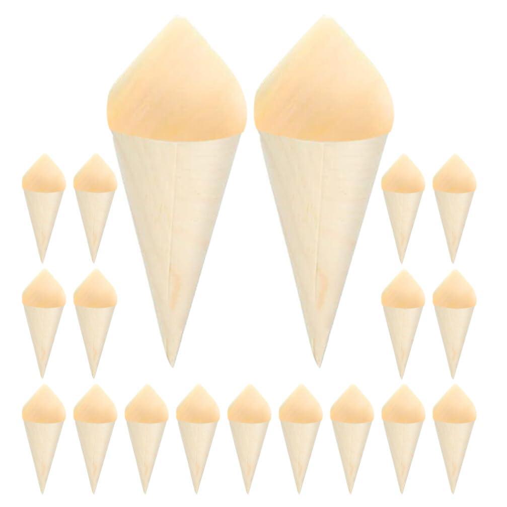 JECOMPRIS 100pcs Ice Cream Veneer Roll Chip Cones Food Cones Food Holder Wood Tasting Cones Wooden Ice Cream Cones Wooden Food Cone Popcorn Cones Wood Ice Cream Holder Wooden Dessert Cones