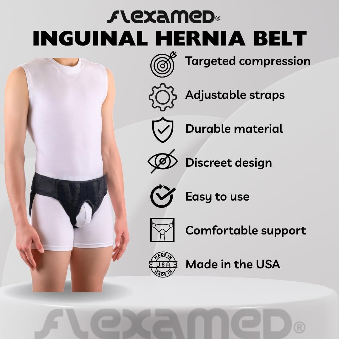 FlexaMed FlexaMed Right Side Inguinal Hernia Groin Belt with Compression Pad Black (M 32-36)