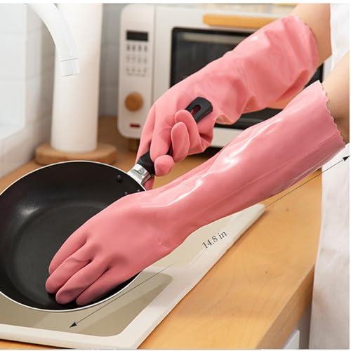 KAQ KAQ 3 Pairs PVC Rubber Gloves with Cotton Lined, Anti-Slip Dishwashing Gloves, Heavy Duty Kitchen Gloves for Washing Dishes, Household Gloves for Working, Painting, Pet Care, Handling Chemicals