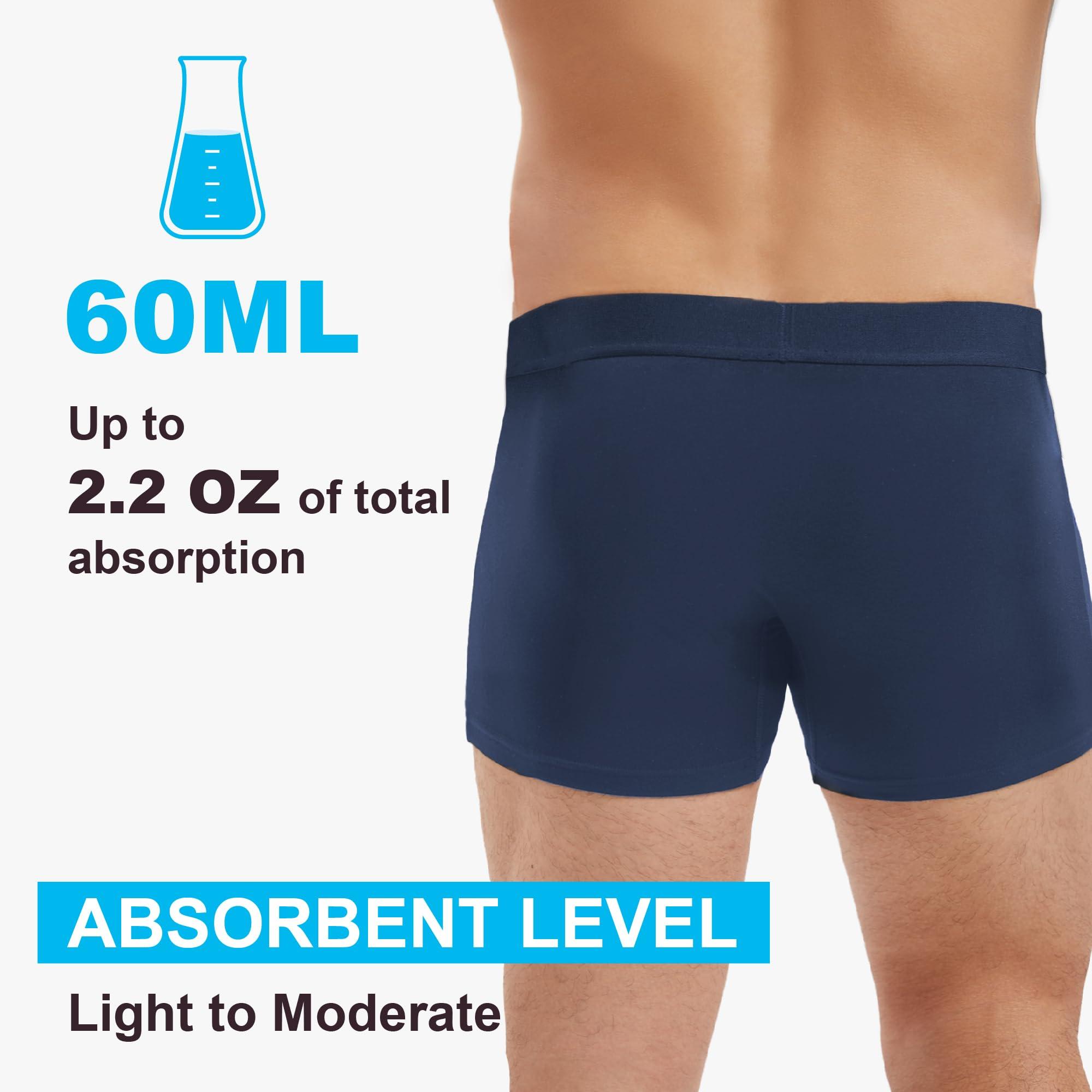 IRISMORII RISMORII Mens Leakproof Underwear Washable Adult Bladder Protection Incontinence Absorbent Trunk 60 ML Absorbency (Dark Blue L)