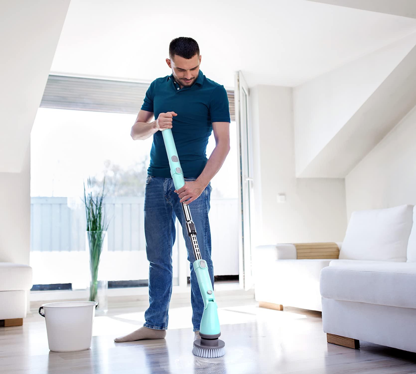 Purisoul Electric Spin Scrubber,360 Power Scrubber with Long Extendable Handle and Cordless,Shower Scrubber for Cleaning,Tub and Tile Kitchen Scrubber Equipped with 4 Multi-Purpose Cleaning Brush Heads(Blue)