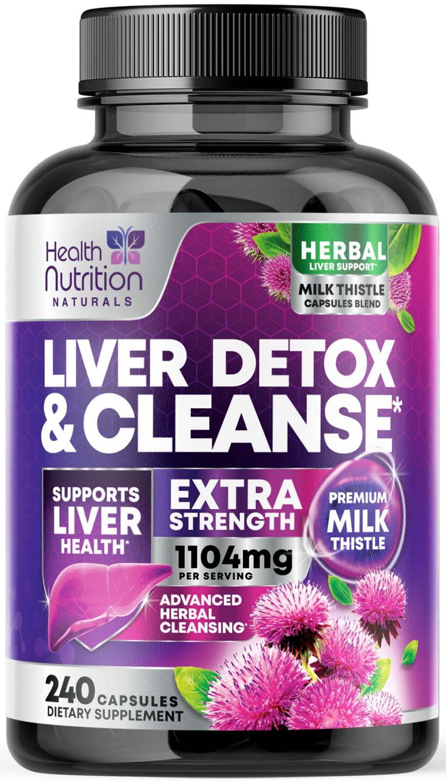 Health Nutrition Naturals Gentle Liver Cleanse Detox & Repair Formula - Herbal Liver Support Supplement: Milk Thistle with Silymarin, Artichoke Extract, Dandelion, Beet, Chicory Root, & Turmeric for Liver Health - 240 Capsules