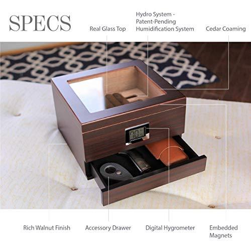 CASE ELEGANCE CASE ELEGANCE - Renzo Glass Top Humidor, Lighter, Cutter, and Travel Case Bundle