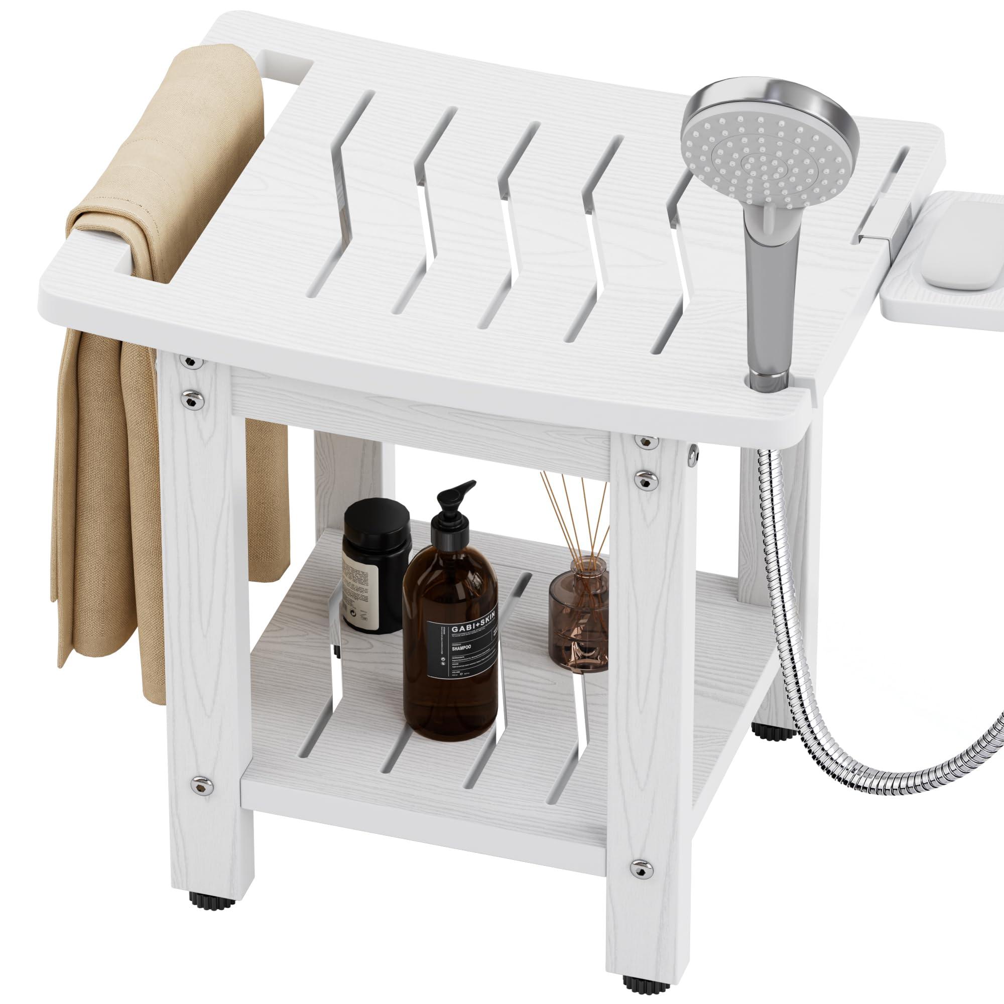 YEFU Elderly Shower Chair for Inside Shower: Shower Stool Waterproof Plastic White Small for Shaving Legs Bathtub Small Spaces - Shower Bench Seat for Adults Seniors Disabled