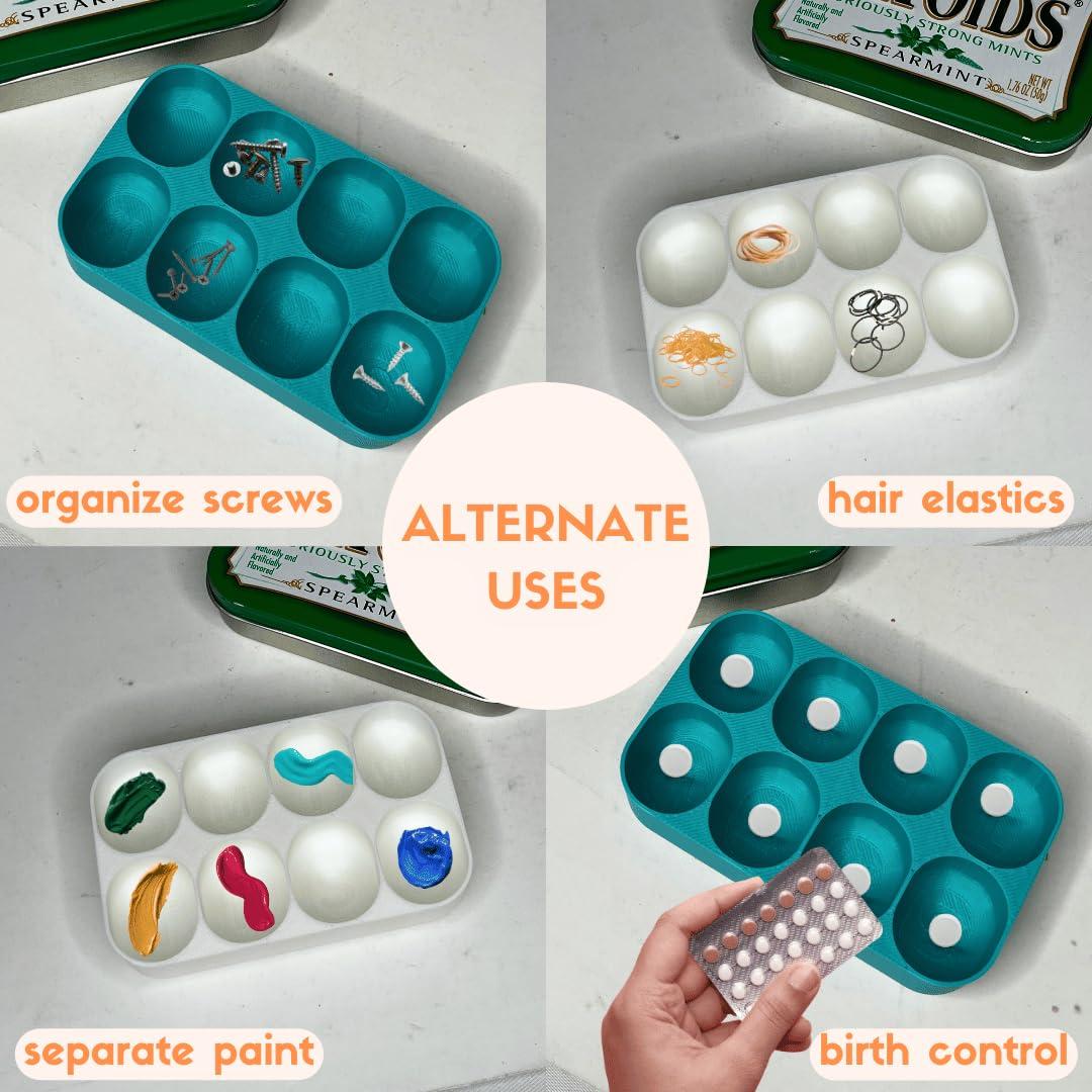 Chatelet Pill Organizer Insert Compatible with Altoid Tin Cans | Reuse Cans for Discreet Pill Storage | 7 Day Outline Embedded Pill Dispenser | Made in USA (Teal)