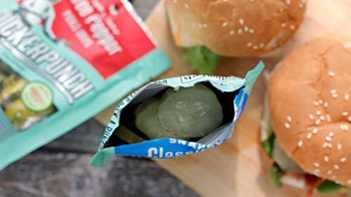 SUCKERPUNCH SuckerPunch | Fiery Heat 3-Pepper Chip-Cut | Pickle Pouch Snack Pack | 3.4oz Single-Serve (12 units)