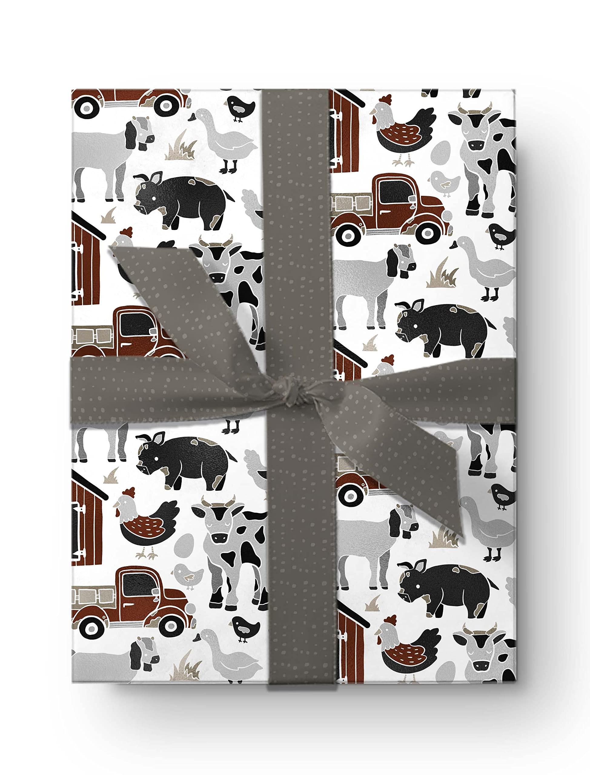 Generic Black White Red Barn Farm Animal Wrapping Paper Premium Barnyard Gift Wrap Party Shower Decoration (12 foot x 30 inch roll)