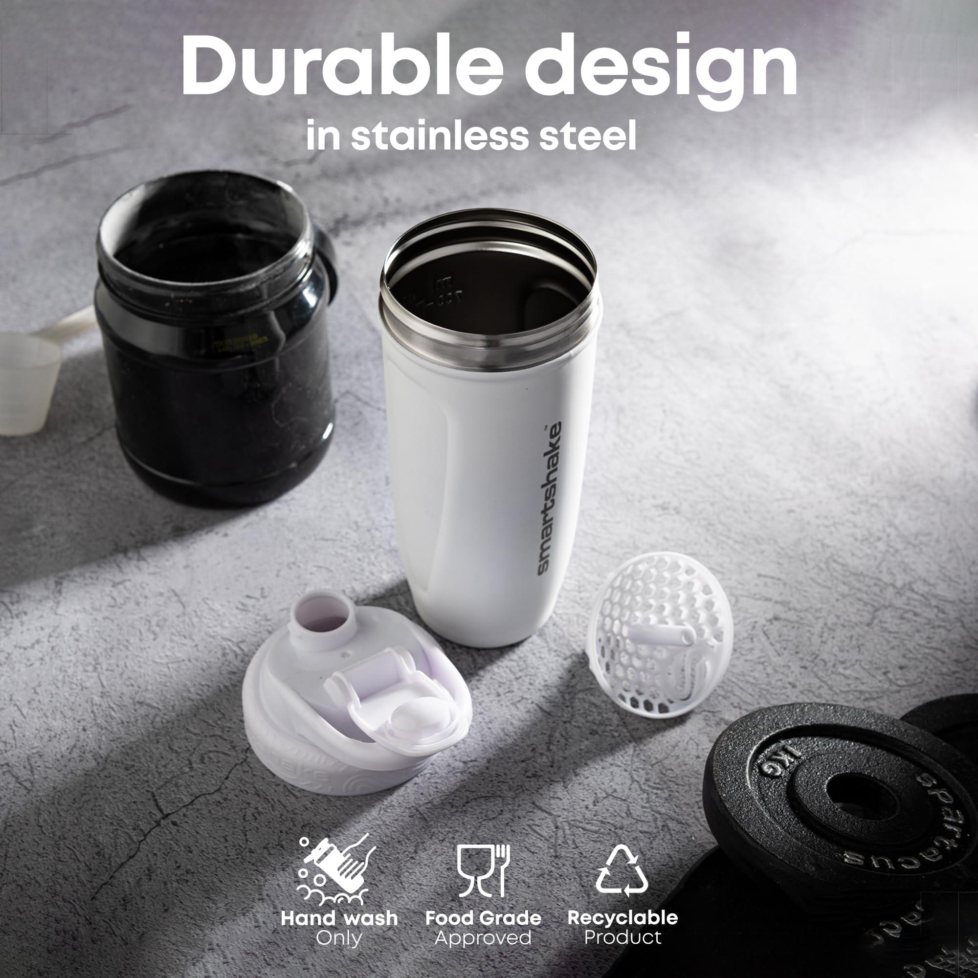 Smartshake Smartshake Reforce Stainless Steel Protein Shaker Bottle 900 ml | 30 oz - Leakproof Screw-on Lid - BPA Free Unisex - Black