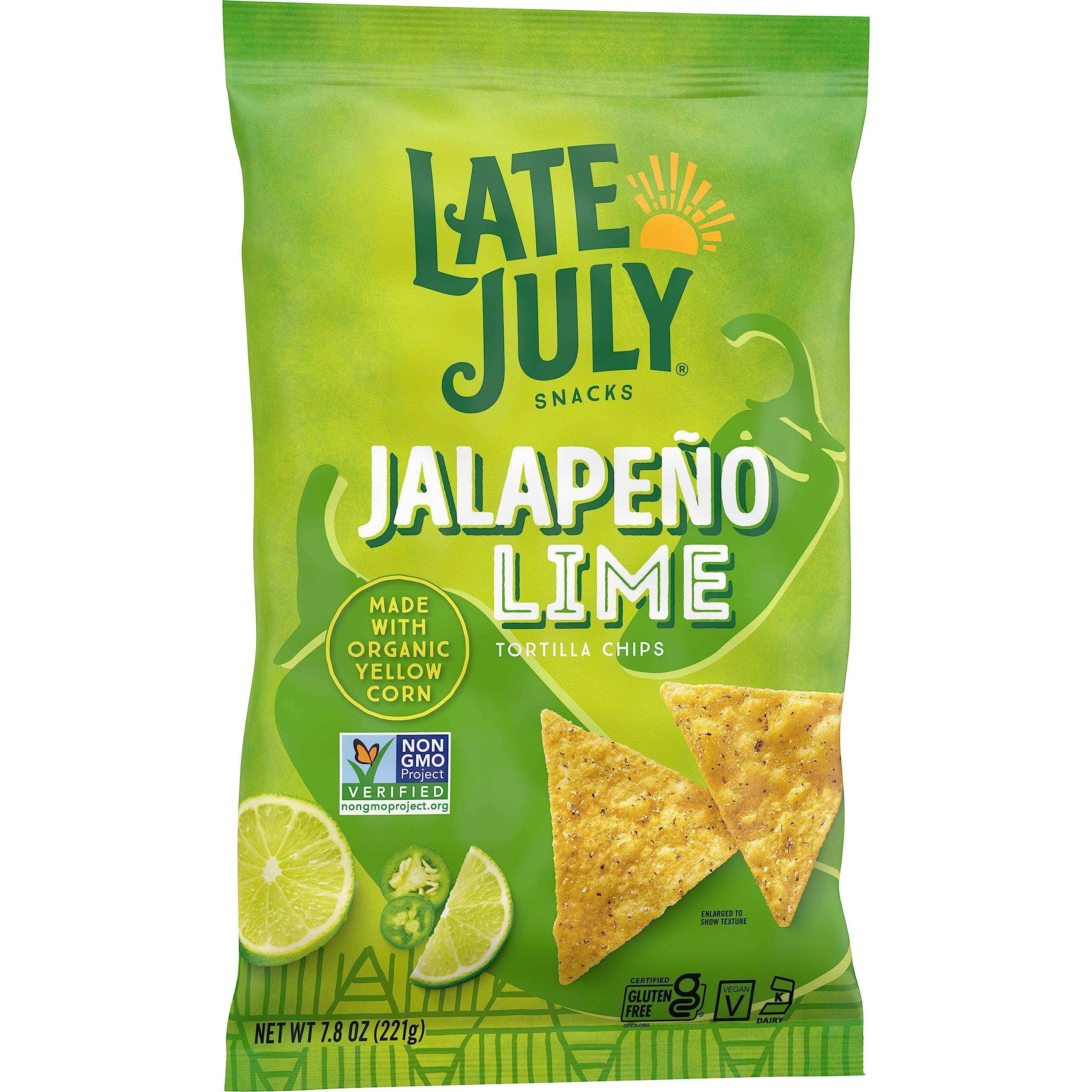 Late July Late July Snacks, Jalapeño Lime Tortilla Chips, 7.8-oz. Bag (Pack of 12)