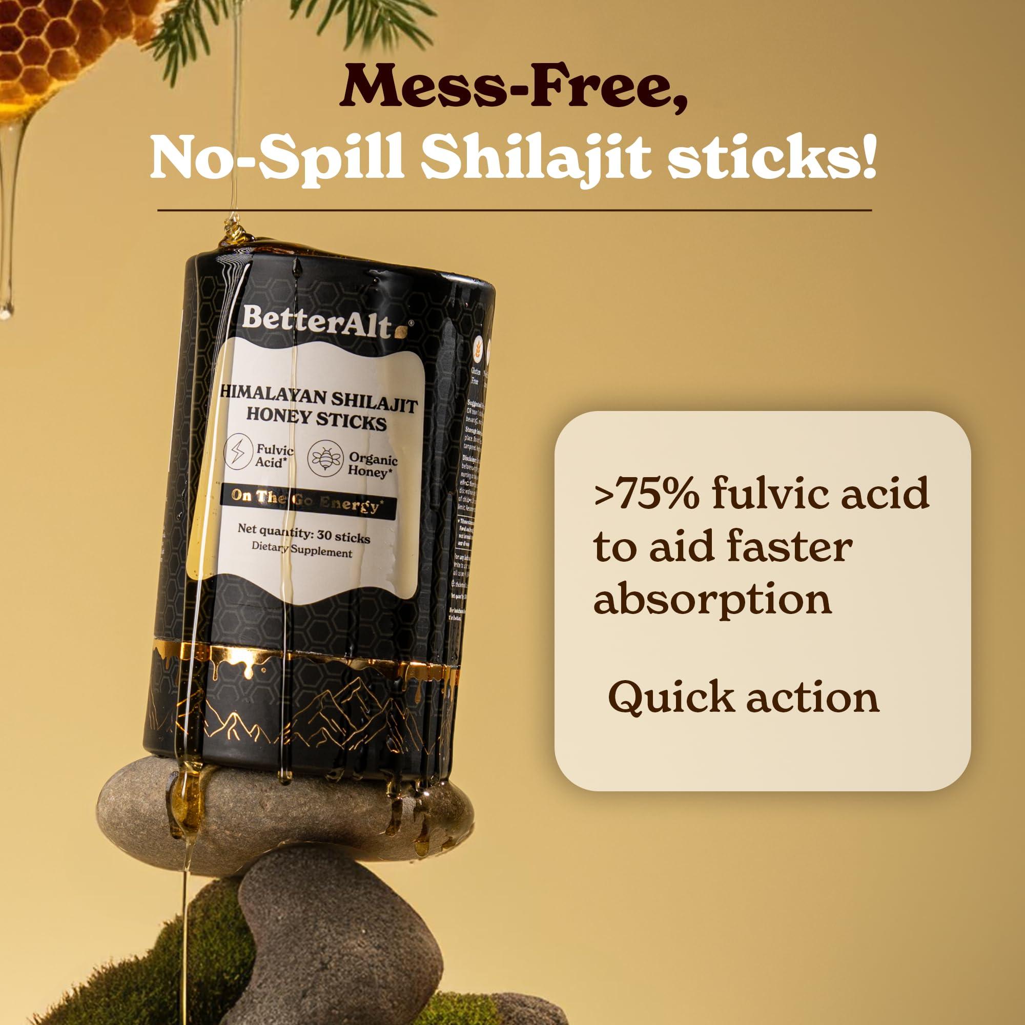 Better Alt Better Alt Pure Himalayan Shilajit Sticks with Organic Honey, Saffron | Easy to Consume Shilajit| 30 Sticks for Energy Boost & Immune Support, 85+ Trace Minerals, 75%+ Fulvic Acid