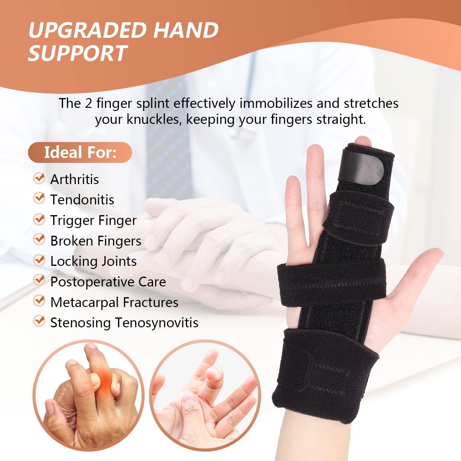 Scurnhau Scurnhau Trigger Finger Splint Finger Brace for 2 Fingers Reversible Finger Splints for Mallet Finger Broken Finger Arthritis Metacarpal Fracture Hand Brace with Finger Support Joints Immobilizer-S/M