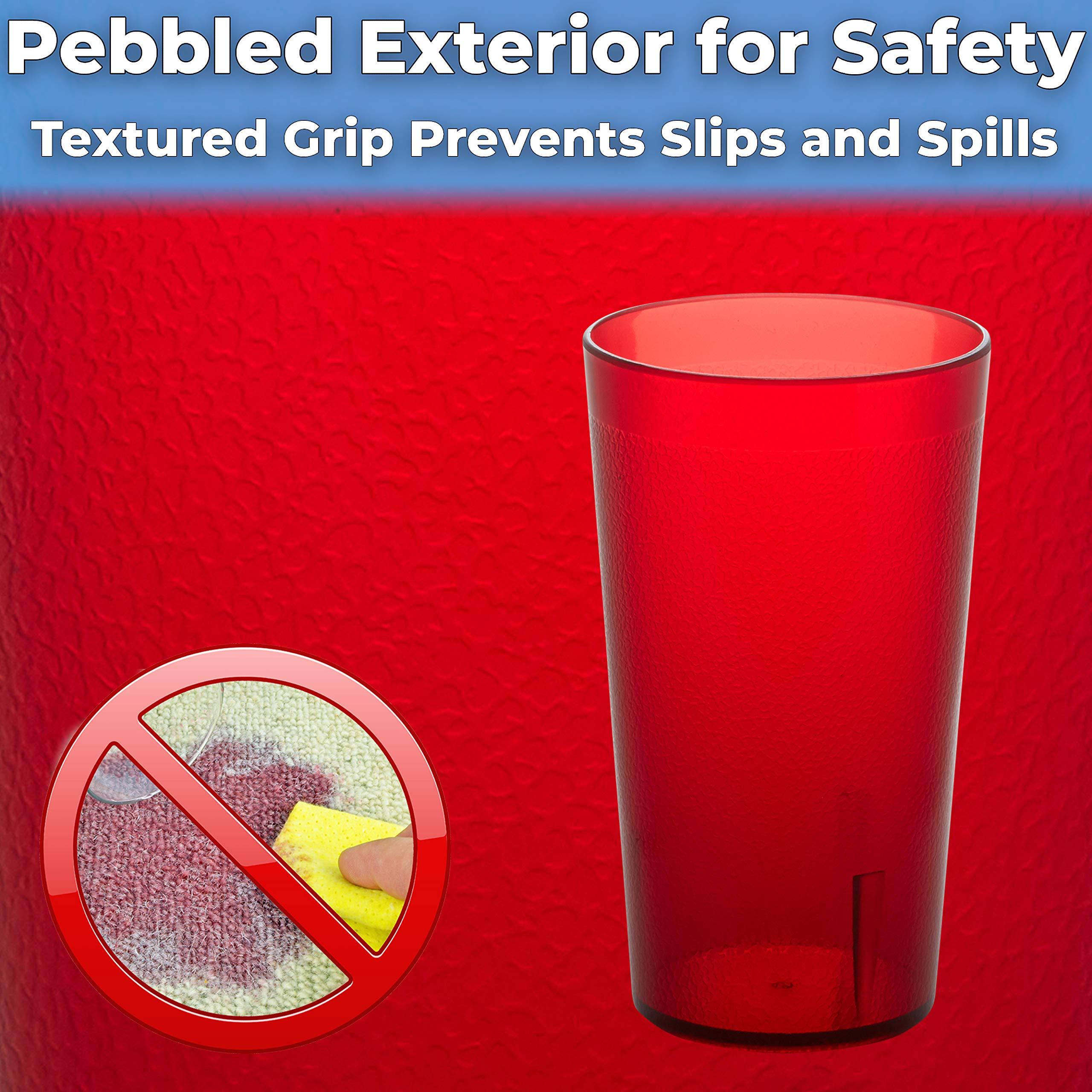 Avant Grub Restaurant Grade, BPA-Free 12oz Red Plastic Cups 24pk. Super Durable, Break Resistant Drinking Glasses for Cafe, Party, Catering. Reusable, Stackable Tumblers with Textured Grip Design