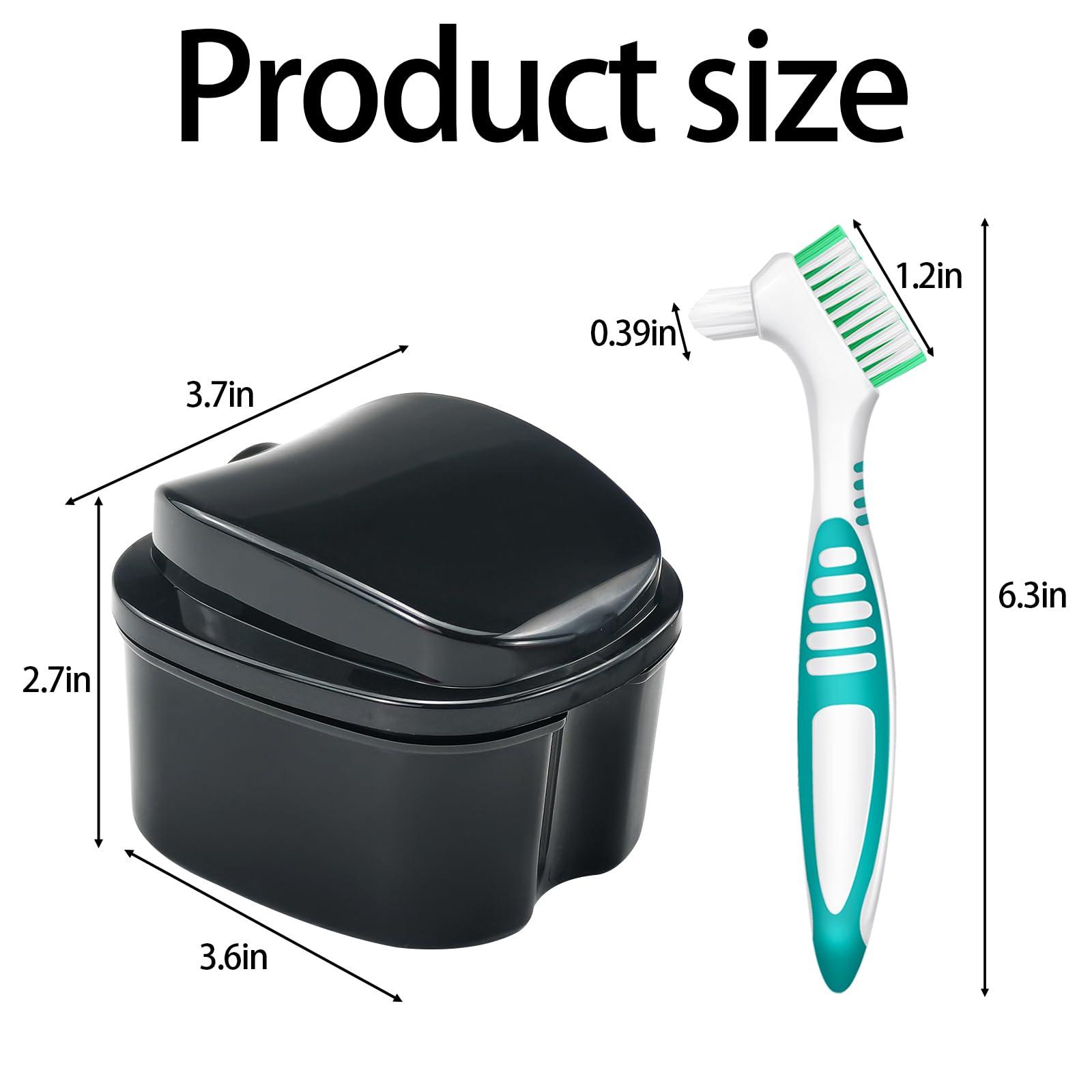 EZEELAI Denture Bath Case Retainer Cleaner Case with Strainer Basket, Denture Cup Dental Retainer Holder Case for Soaking Mouthguard Cleaning Storage Box Case - Black and White