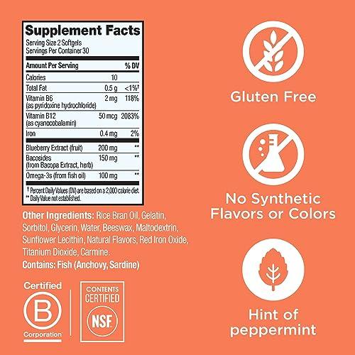 OLLY OLLY Ultra Strength Brain Softgels, Nootropic, Supports Healthy Brain Function, Memory, Focus and Concentration, Omega-3s, Vitamins B6 and B12, 30 Day Supply - 60 Count