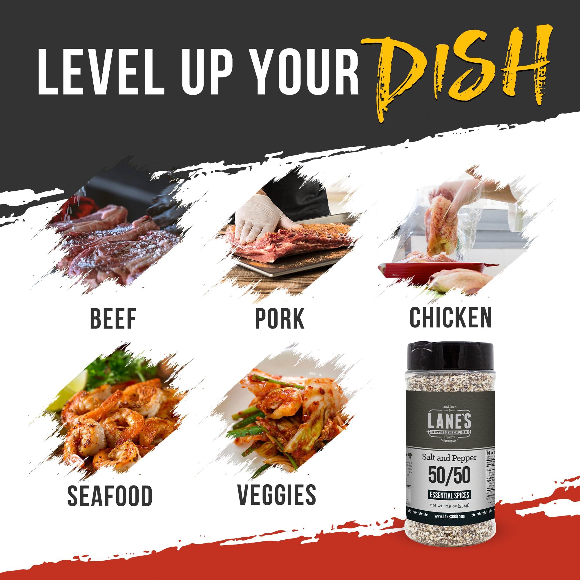 Lane's Lane\'s 50/50 Salt and Pepper Seasoning, All-Natural Salt & Pepper Spice, 16 Mesh Coarse Black Pepper Seasoning Salt, Gluten-Free, Made in USA, 12 Oz