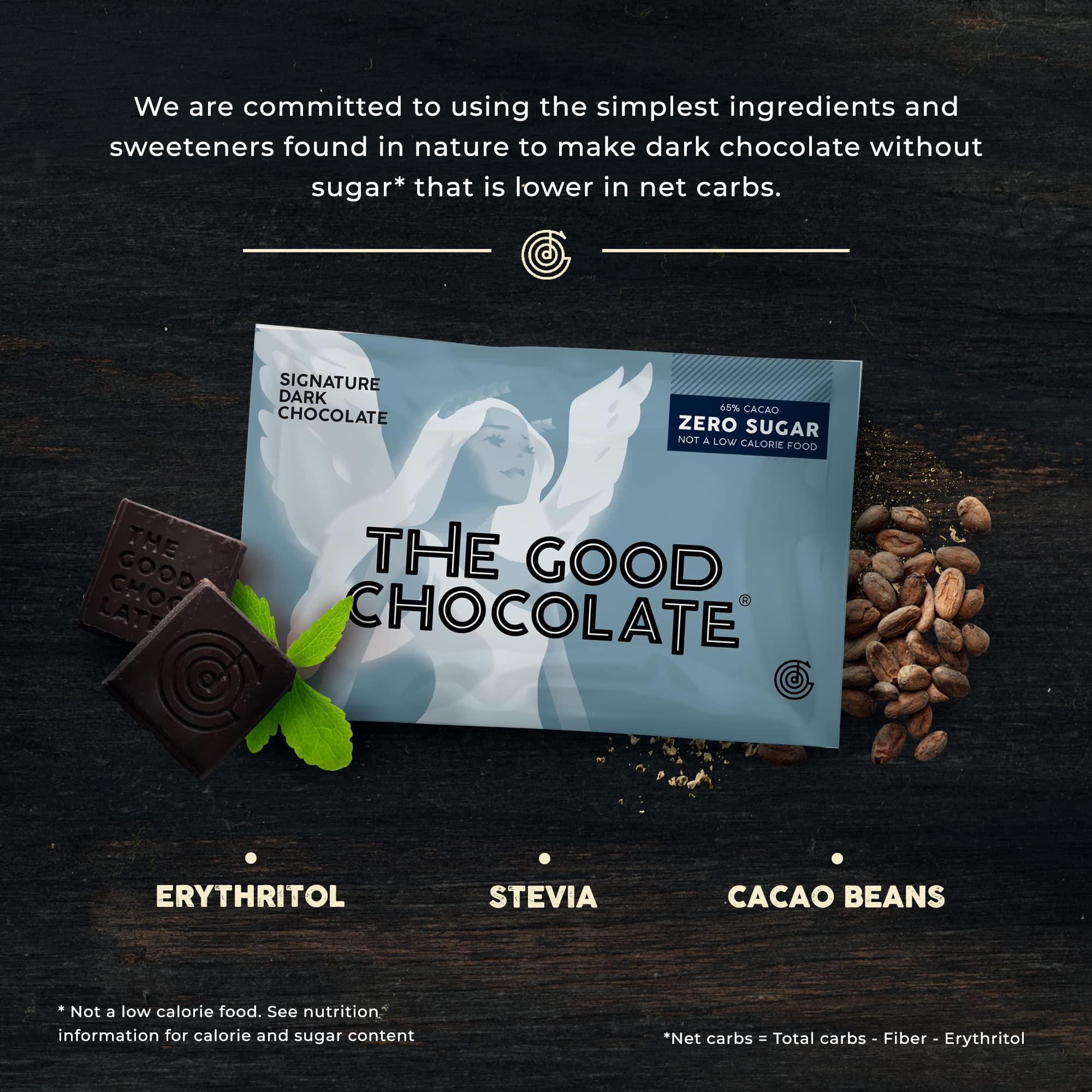 The Good Chocolate THE GOOD CHOCOLATE - Mini Signature Dark Chocolate Bars with Zero Sugar & Lower Net Carb - Keto Chocolate Bar Offers Lower Calorie Chocolate Candy - All Natural Non-GMO (Pack of 10)