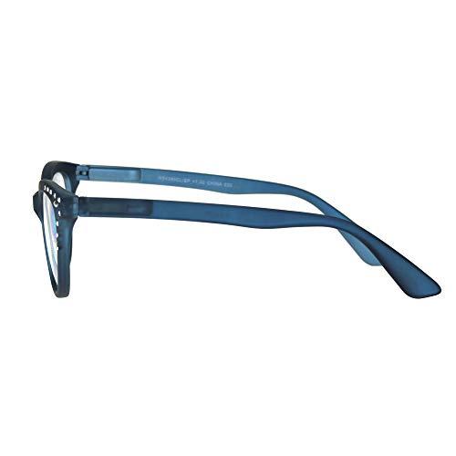 SA106 Womens Bling Rhinestone Plastic Cat Eye Horn Rim Powered Reading Glasses Blue 1.25