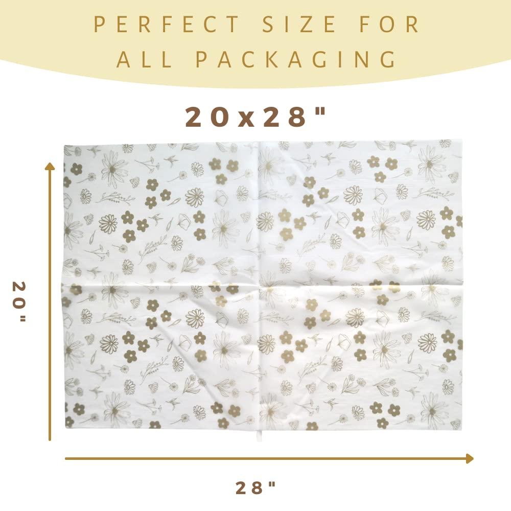 Lain & Lou Lain & Lou Floral Tissue Paper for Packaging Small Business (25 Pack) Gold Tissue Paper Sheets Printed Pastel Tissue Paper Bulk - Boho Wrapping Paper Baby in Bloom Baby Shower