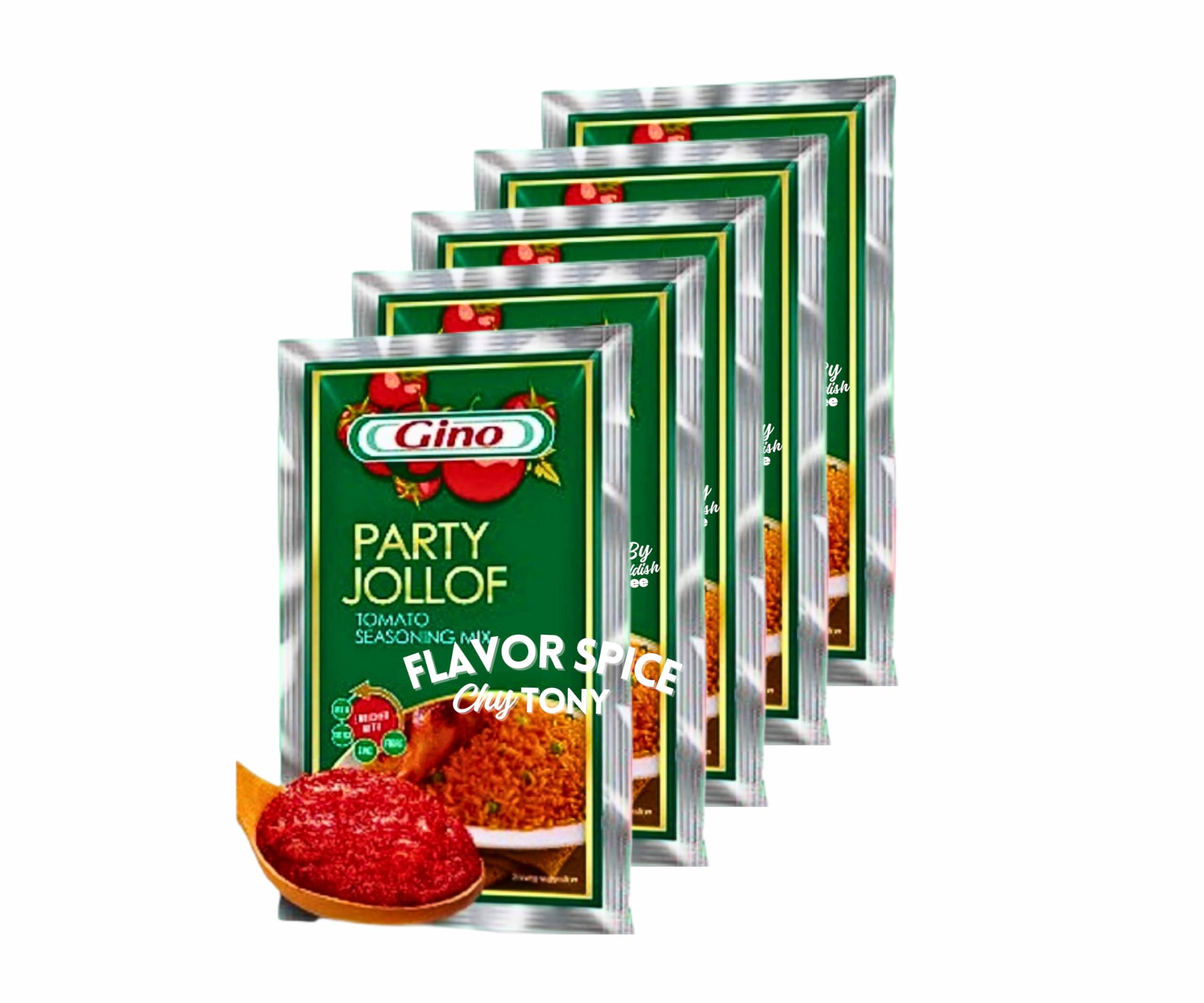 ChyTony Gino Jollof Rice Seasoning Tomato Paste 7Og(2.4oz) Pack of 5 with Jollof Rice Seasoning crafted with 100% Natural Herbs and Spices with No Additives 3.8oz (1 Pack) COMBO PACK