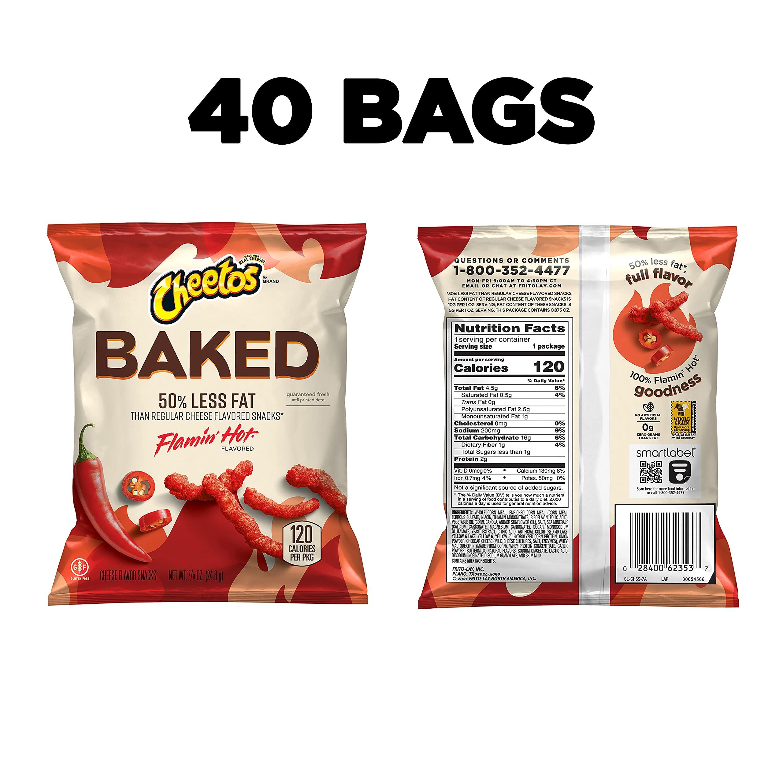 Frito Lay Baked, Cheetos Crunchy Flamin\' Hot, 0.875 Ounce (Pack of 40)
