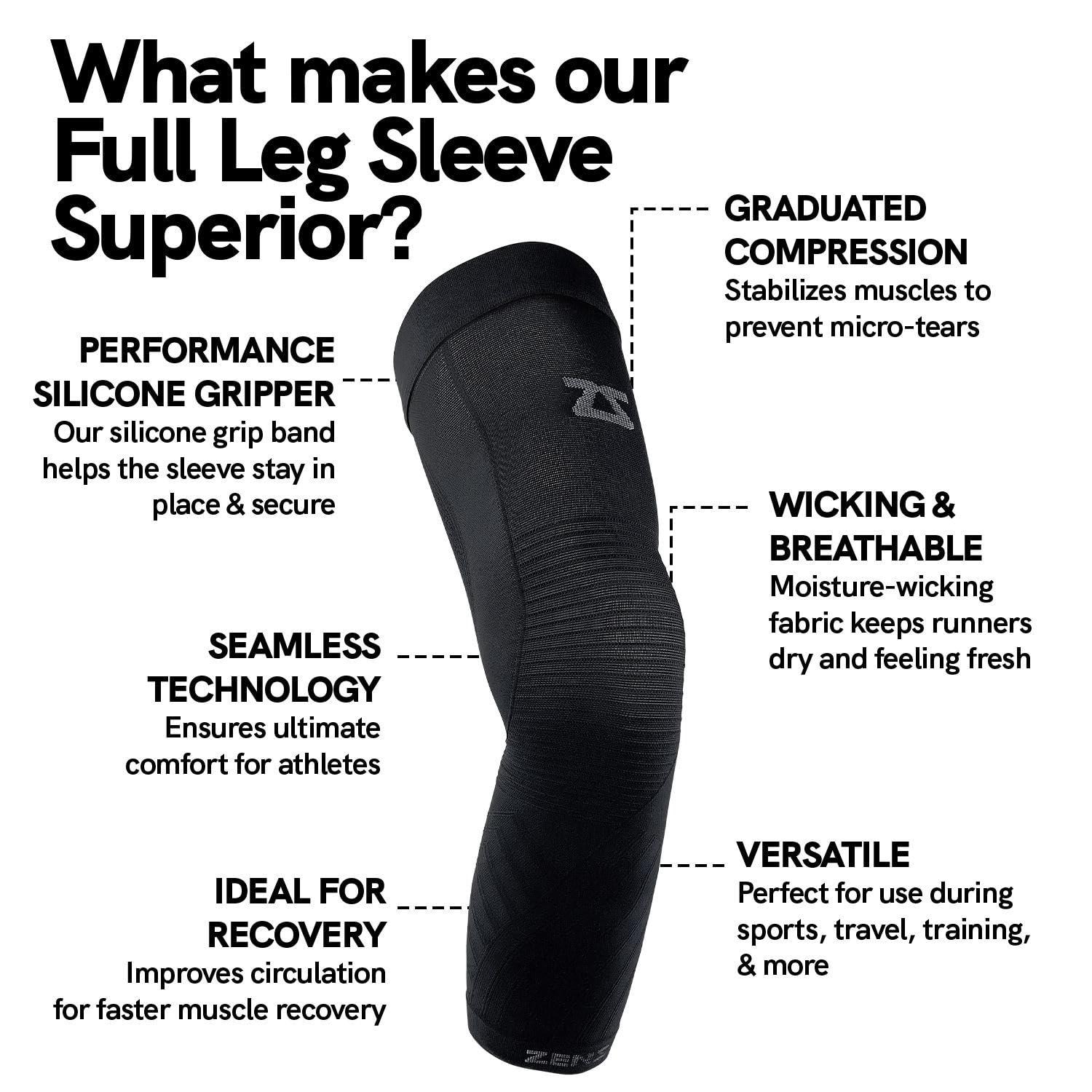 Zensah Zensah Full Leg Compression Sleeve - Long Full Length Support for Thigh, Knee, Calf for Men, Women, Running, Basketball, Football (Small, 1 Pair - Heather Grey)