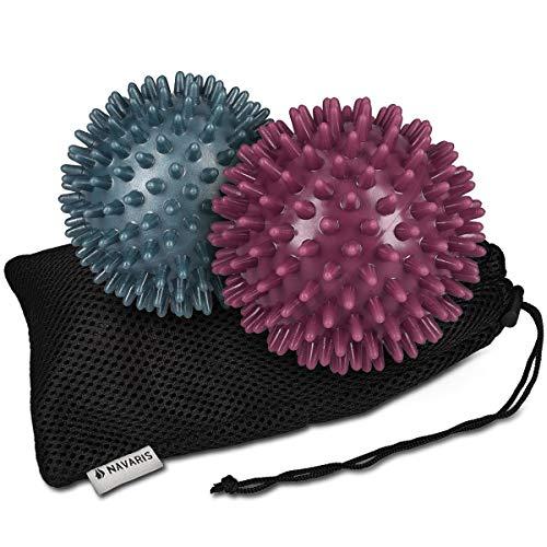 Navaris Navaris Spiky Massage Balls - Set of 2 - Hedgehog Balls for Self Massage - 1x Medium-Hard & 1x Harder Ball - Pair of Bumpy Massager Balls - Ø 3 Inch