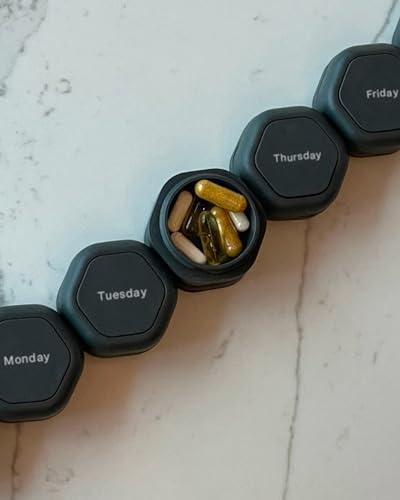 Cadence Cadence Travel Containers - Pill Case Set - Magnetic Travel Capsules - A Daily Pill Box for Supplements & Vitamins - Contains 7 Flex Mediums (0.56oz) with Labels for Everyday of The Week - Charcoal