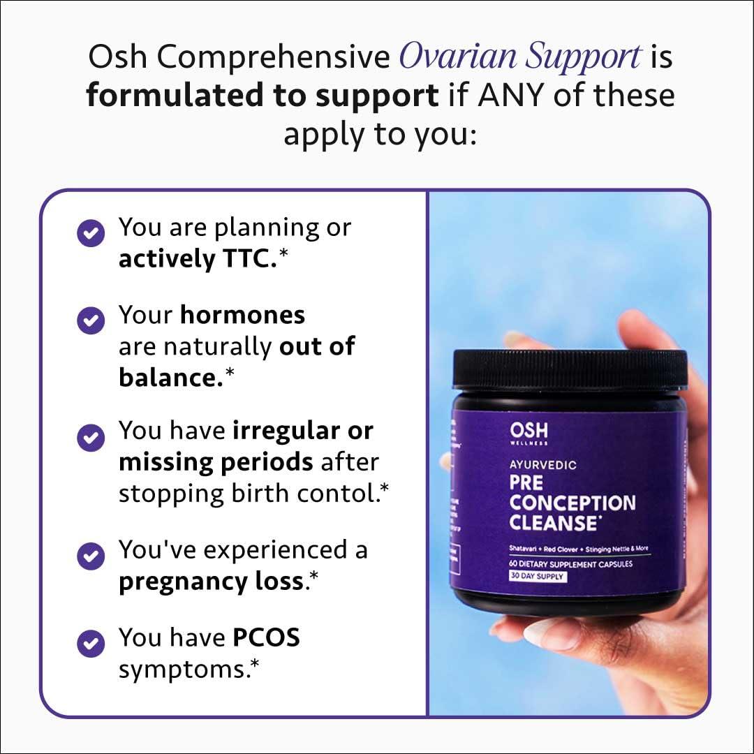 Freshly Moms Ayurvedic Preconception Cleanse | Ovarian Support | Uterus Cleanse | Birth Control Cleanse | PCOS Supplements | with Stinging Nettle, Red Clover, & more | Vegan | 120 Capsules - OSH Wellness