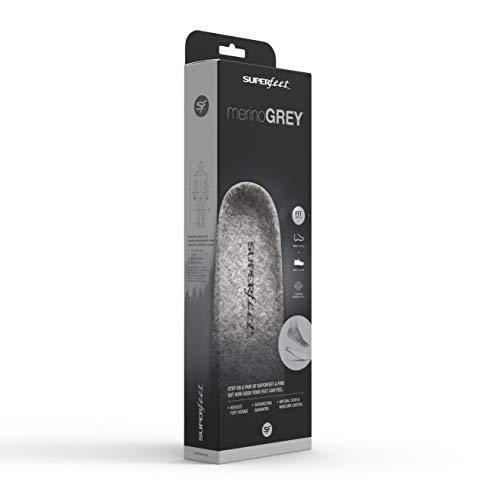 Superfeet Superfeet merinoGREY, Wool Comfort and Warmth Maximum Support Winter Shoe Insoles, Unisex, Grey, Medium/D: 8.5-10 Wmns/7.5-9 Mens