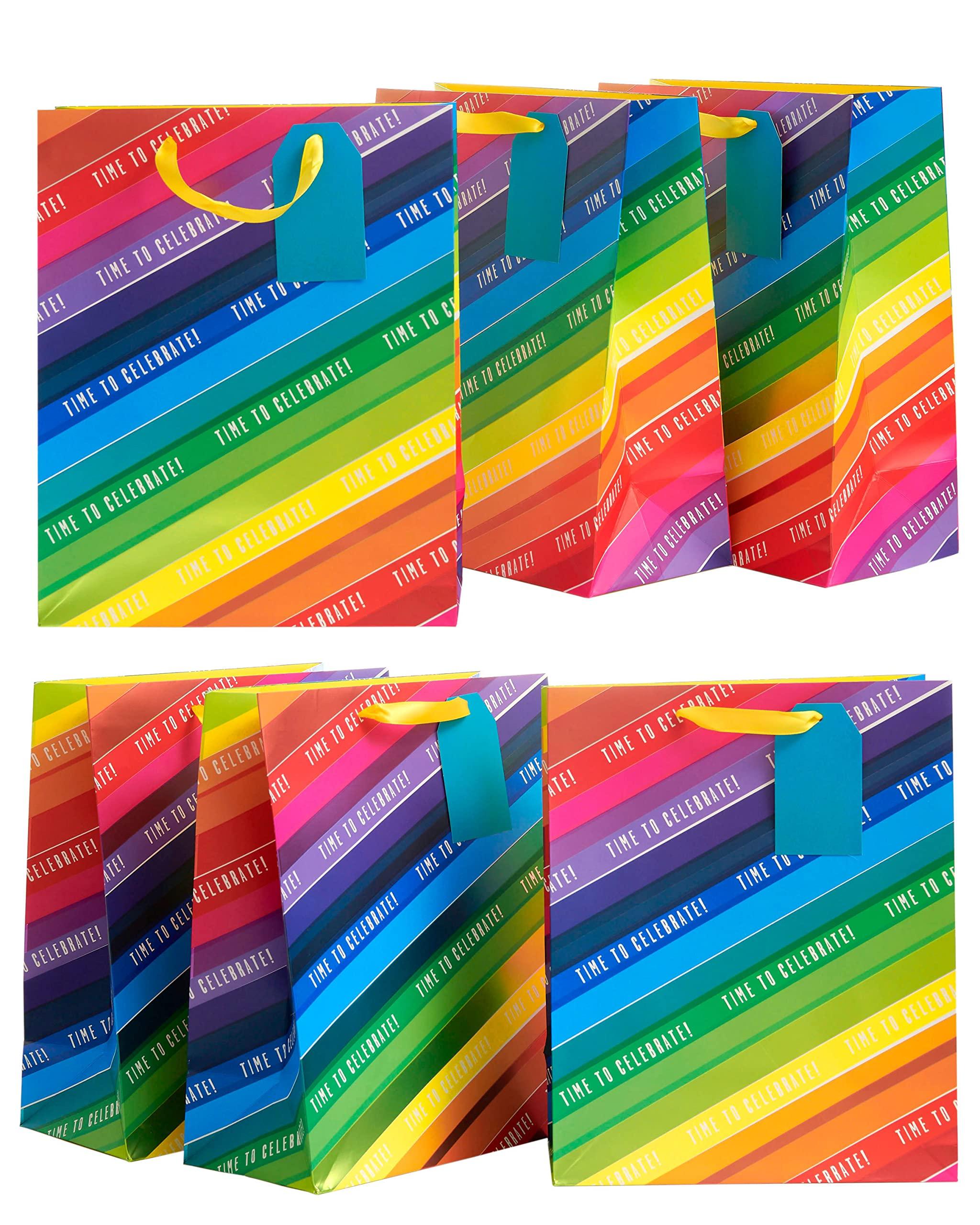 UK Greetings UK Greetings Multipack Of 6 Large Gift Bags With Tags For Any Occasion - Rainbow Design