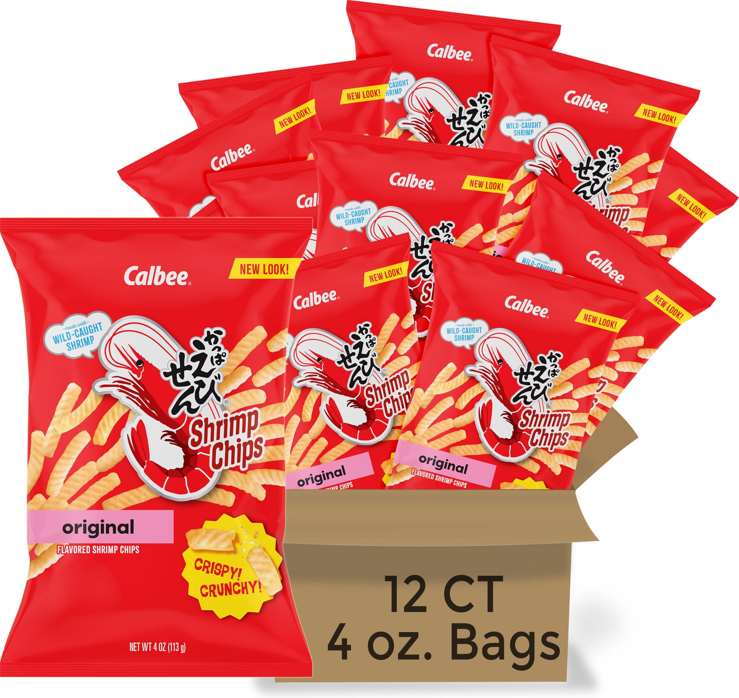 Calbee Calbee Shrimp Chips (Original, 4.0 oz) | Japanese Chips Made With Real Wild-Caught Shrimp & Baked To Crunchy Perfection | Indulge In Irresistible Shrimp Flavoured Chips (12 Pack)