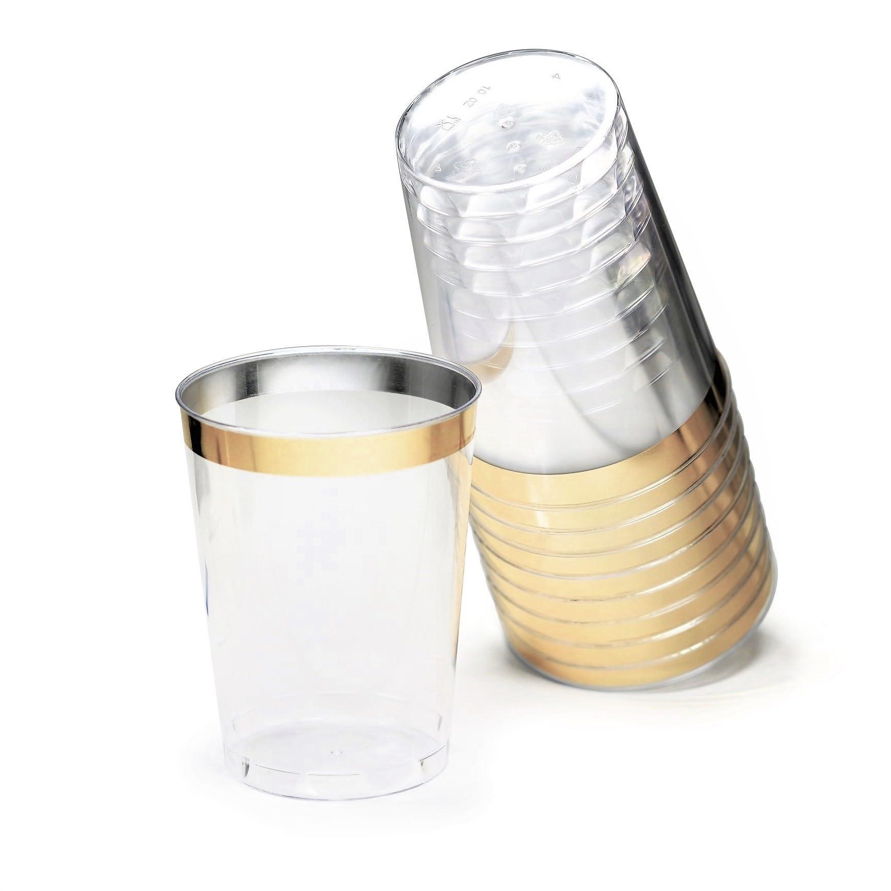OCCASIONS FINEST PLASTIC TABLEWARE " OCCASIONS " 200 Piece Wedding Party Disposable Plastic tumblers Cups (10 Oz, Clear & Gold Rimmed Tumbler)
