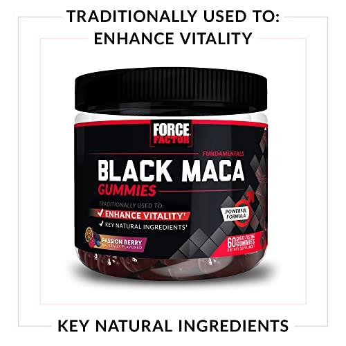 Force Factor Force Factor Black Maca Gummies, 3-Pack, Black Maca Root to Enhance Male Vitality, Increase Energy & Strength, with BioPerine for Superior Absorption, Delicious Passion Berry Flavor, 180 Gummies