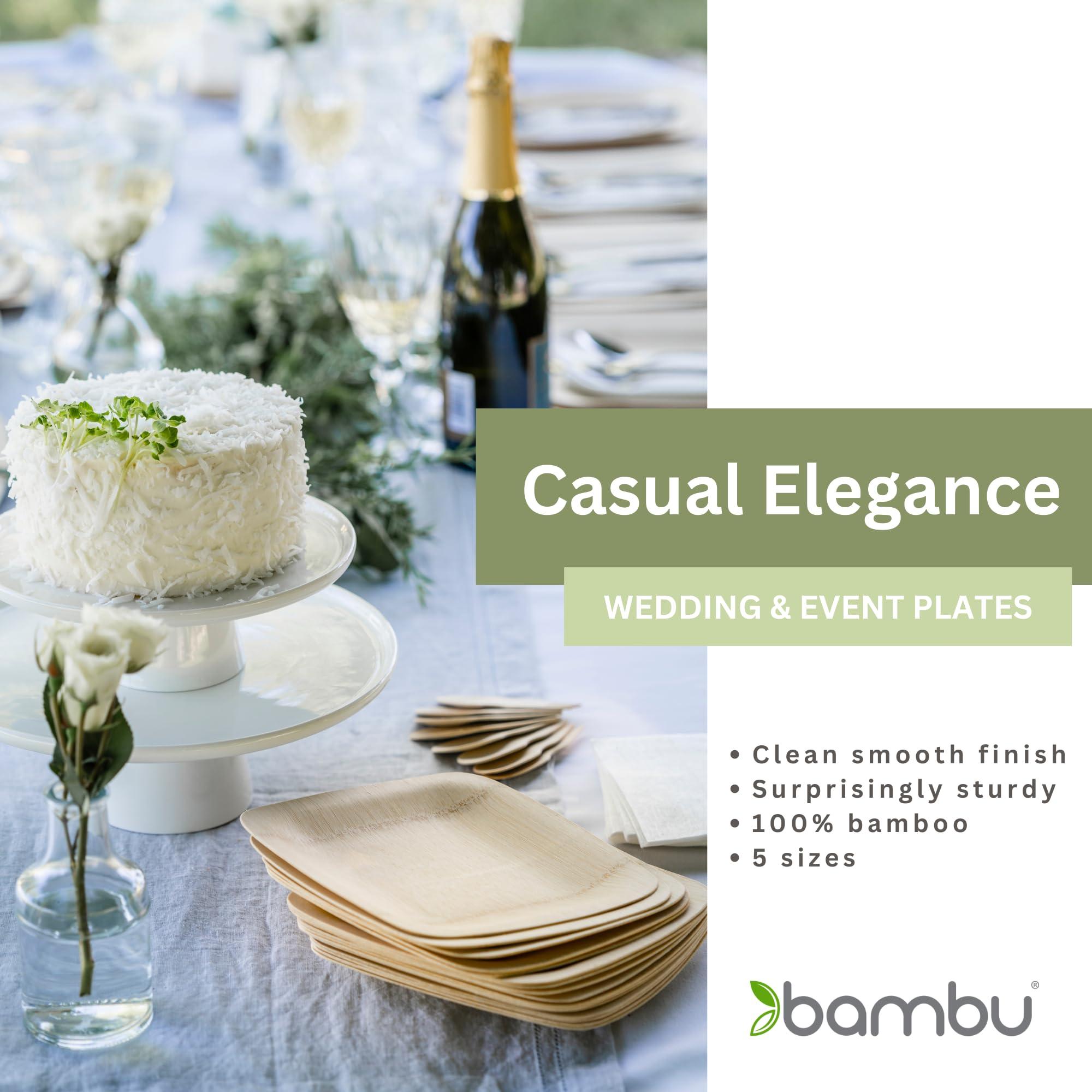 bambu Bambu Pack of 8 - 11 Inch Disposable Bamboo Plates Square, Biodegradable Eco Friendly Products, Bamboo Disposable Plates for Events, Compostable Plate