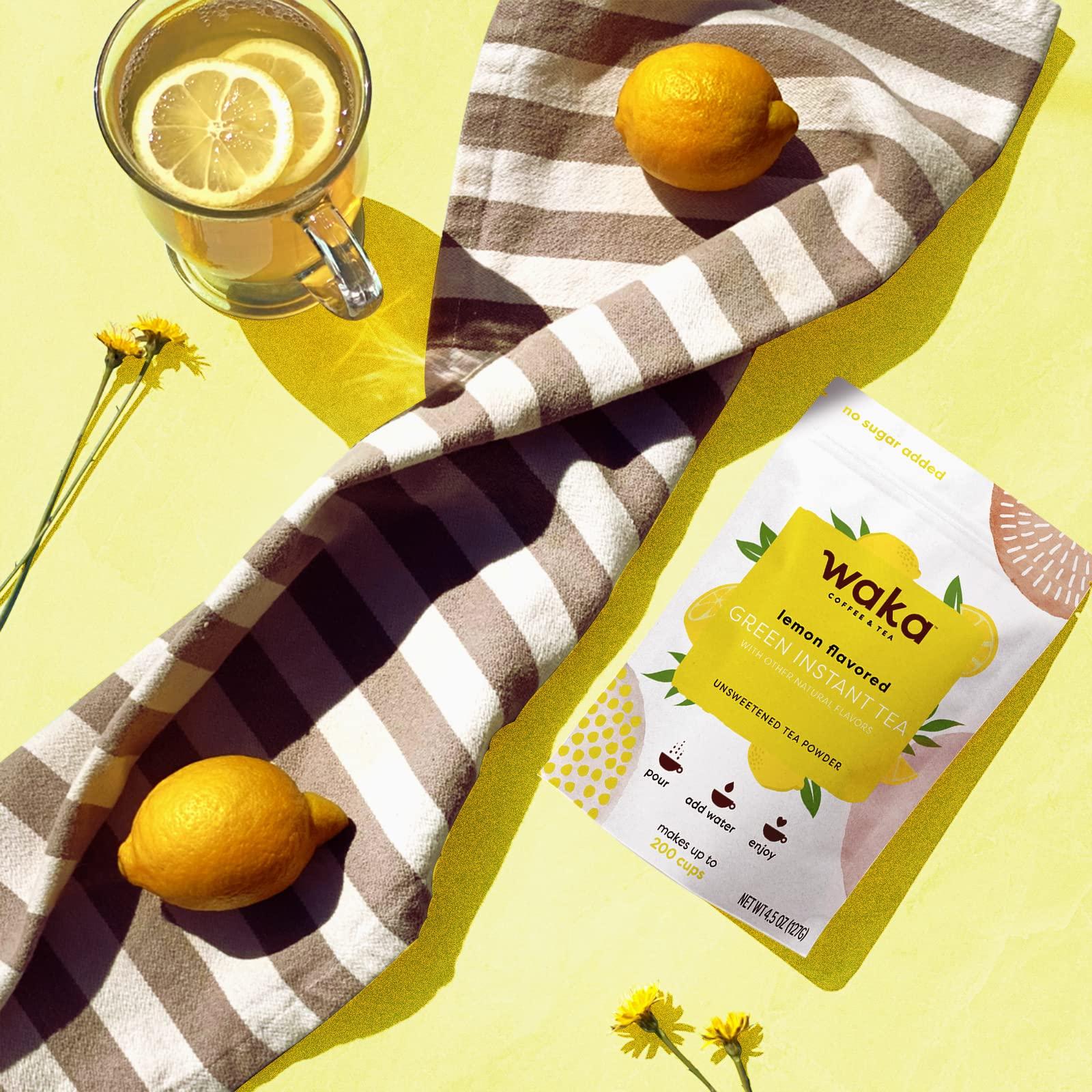 Waka Coffee Waka Instant Tea Mix, 3 Bag Bundle - 100% Tea Leaves, No Additives, Unsweetened Tea Powders - Lemon Flavored, Mango Flavored, Pomegranate Flavored Green (4.5oz Each)