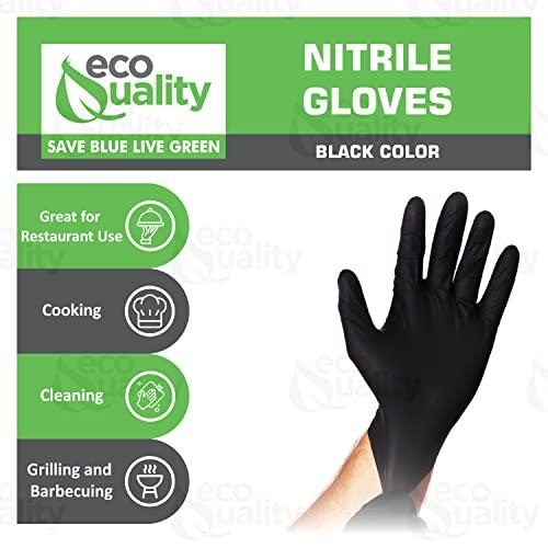 EcoQuality EcoQuality Disposable Black Nitrile Gloves - Heavy Duty, Powder Free, Latex Free, Non-Sterile, Food Safe, Chemical Resistant, 4 Mil (Large, 100, Count)