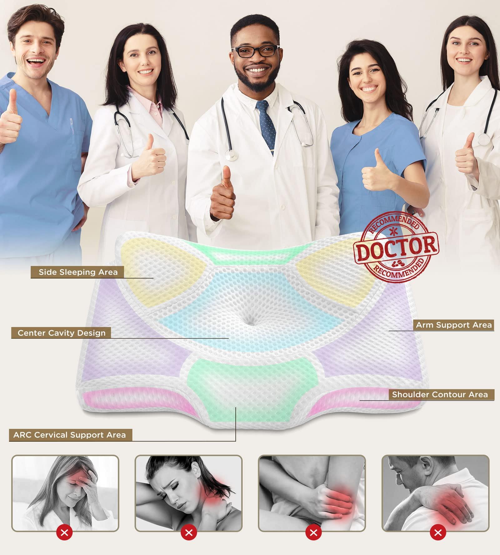 Osteo Osteo Cervical Pillow for Neck Pain Relief, Hollow Design Odorless Memory Foam Pillows with Cooling Case, Adjustable Orthopedic Bed Pillow for Sleeping, Support for Side Back Sleepers