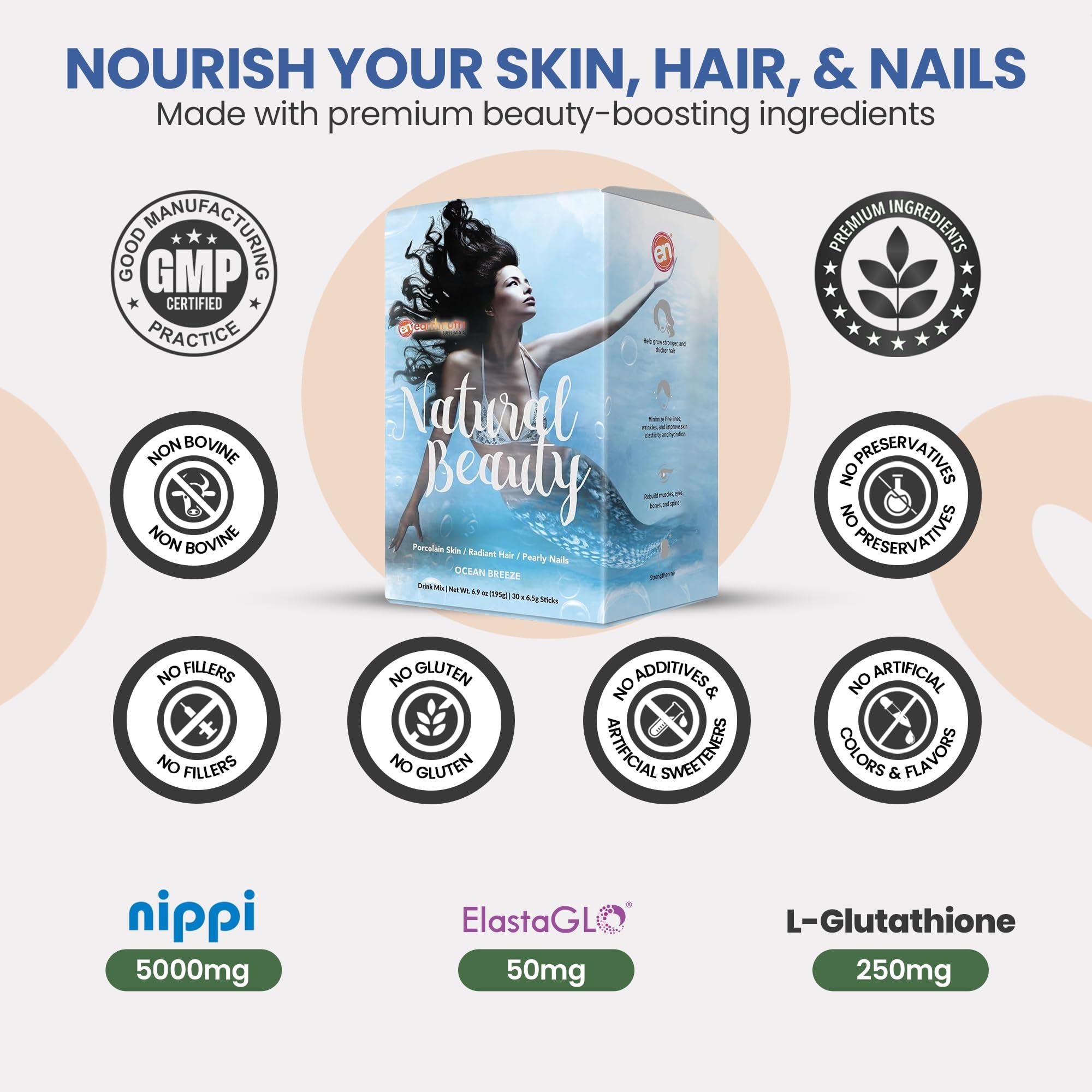 EarthNutri EarthNutri Marine Collagen Peptides Powder Supplement for Skin, Hair & Nails Enhances Skin Elasticity & Hydration Hydrolyzed Collagen 5000mg per Serving Non-GMO Ocean Breeze (30 Sticks Pack)