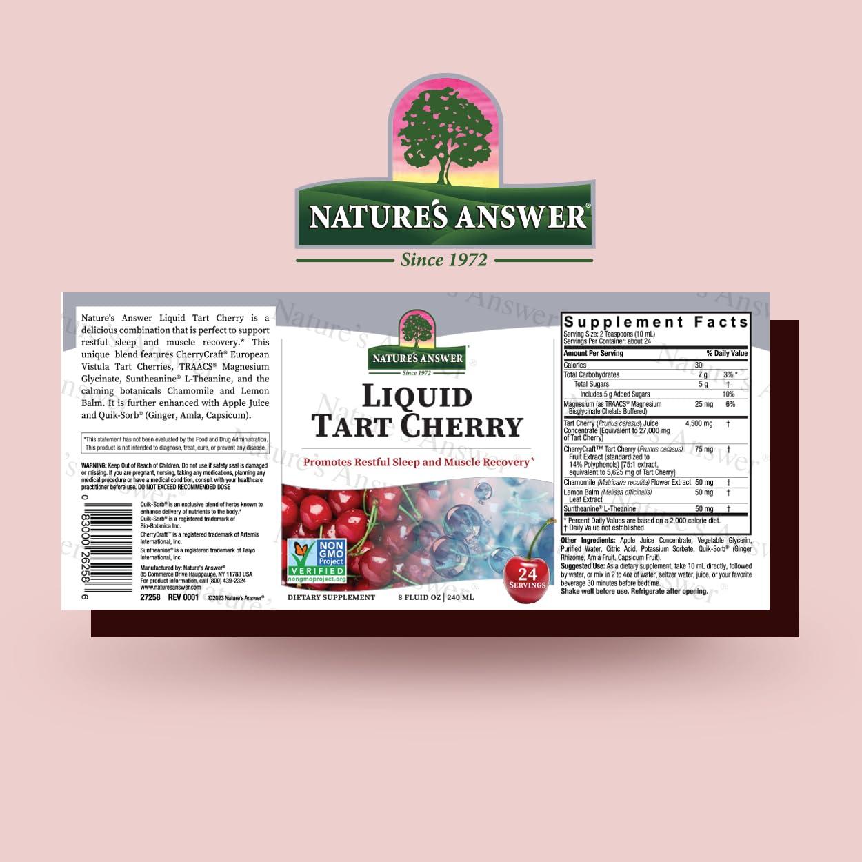 Nature\'s Answer Nature\'s Answer Tart Cherry 8 Ounce Liquid | Promotes Recovery & Sleep | Rich in Anthocyanins | Non GMO | Gluten Free | Vegan